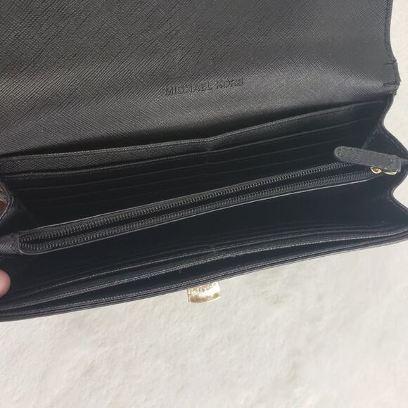 Michael Kors Wallet Women's Black Pebble Large Leather Gold Hardware - Picture 8 of 10